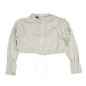 UNRAVEL PROJECT Grey Lace Cropped Long Sleeve T-Shirt Size XS $615